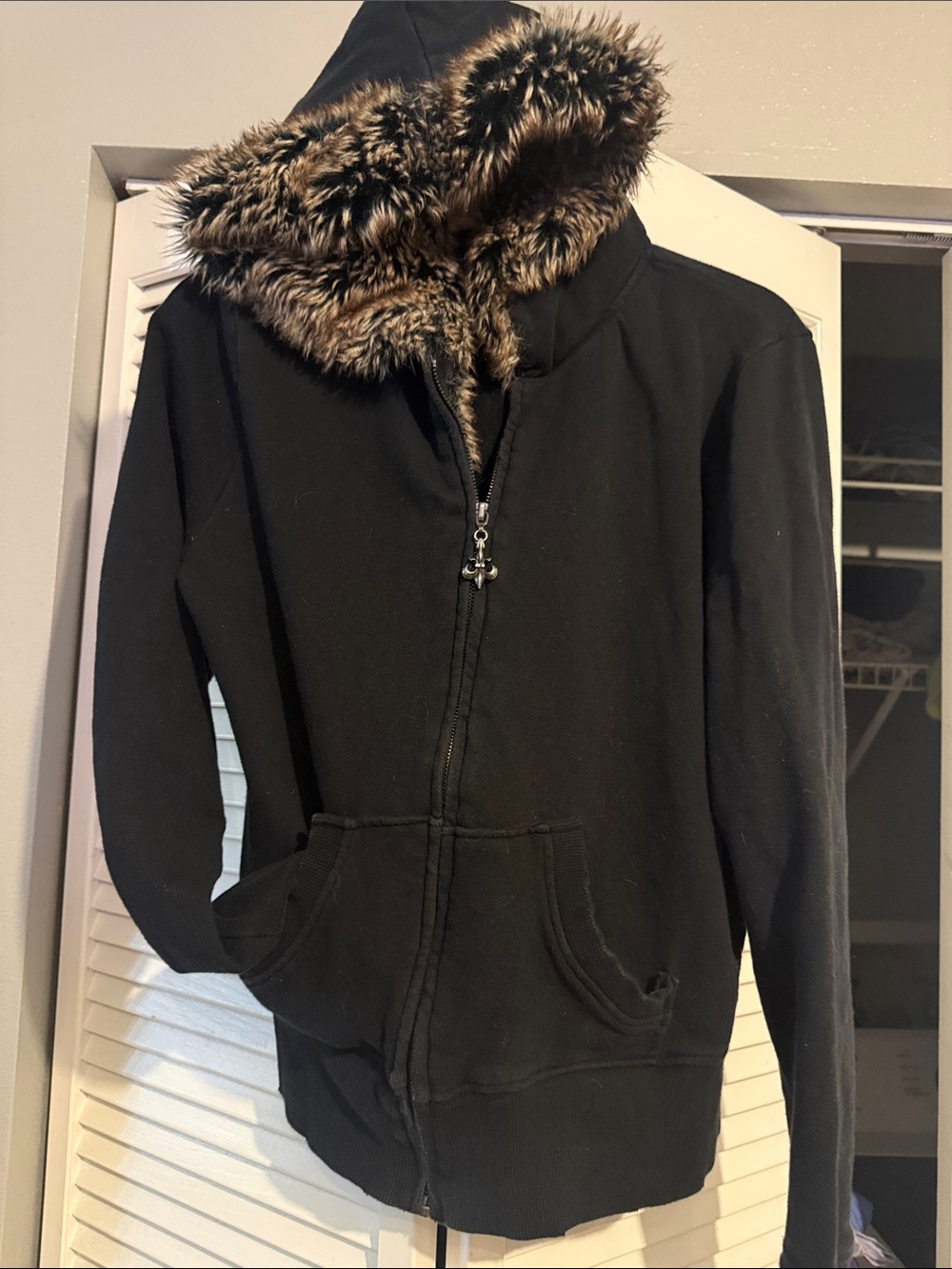 Full Tilt Black Hoodie Jacket with Faux Fur Trim